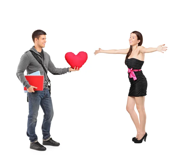 Boy holding red heart — Stock Photo, Image