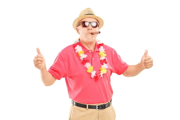 Gentleman smoking cigar with thumbs up — Stock Photo, Image