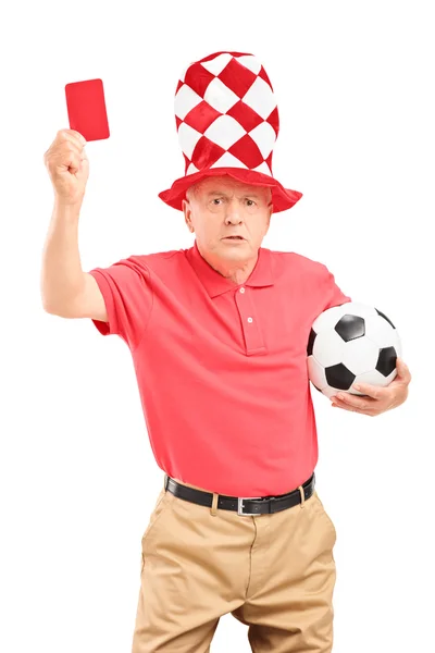 Fotboll fan ge rött kort — Stockfoto