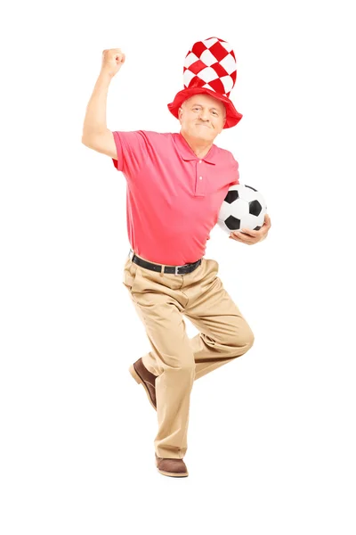 Sport fan holding ball — Stock Photo, Image