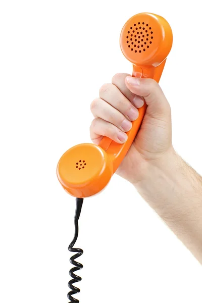 Hand holding telephone tube — Stock Photo, Image