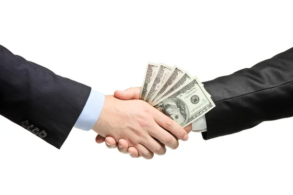 Handshake s penězi — Stock fotografie