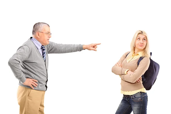 Angry father reprimanding his daughter — Stock Photo, Image