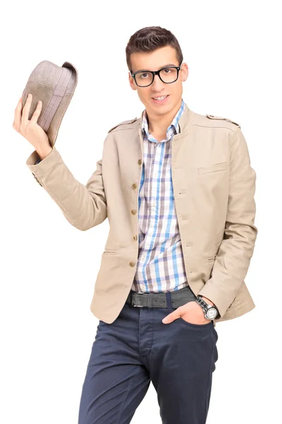 Man holding hat — Stock Photo, Image