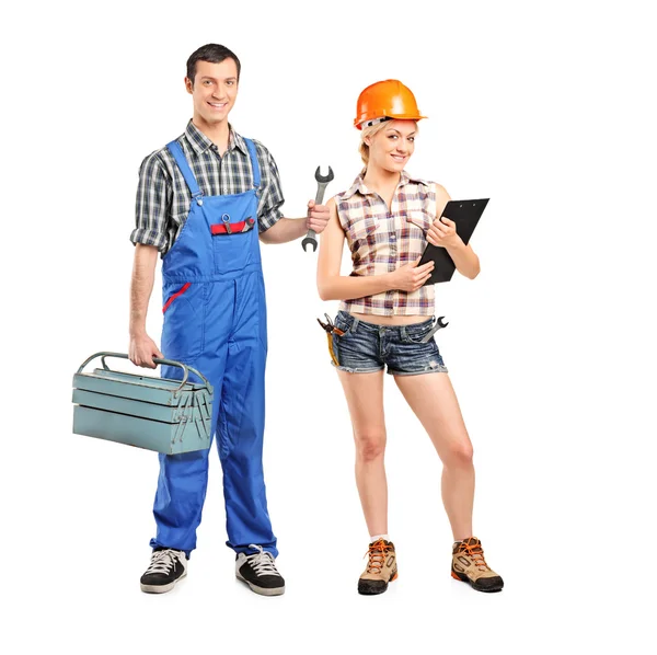Laki-laki dan perempuan pekerja manual — Stok Foto