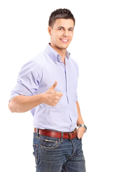 Handsome man giving thumb up — Stock Photo, Image