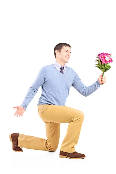 Male holding flowers — Stock Photo, Image