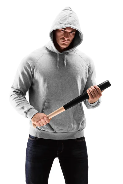 Man olding een honkbalknuppel symboliseert misdaad — Stockfoto