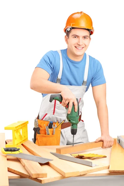 Male worker with hand drilling machine — Stock Photo, Image