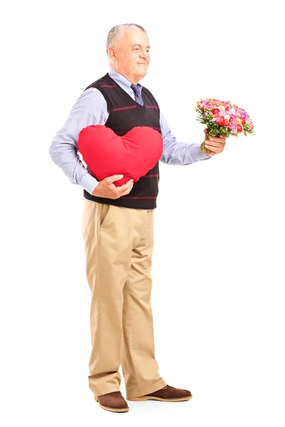 Gentleman mit Herz und Blumen — Stockfoto