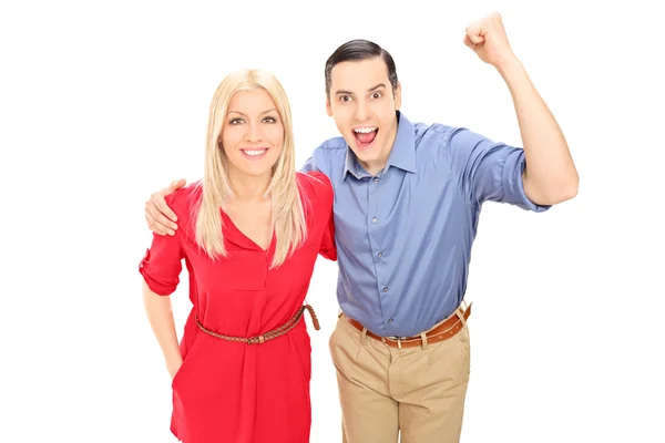 Young couple, cheering — Stock Photo, Image