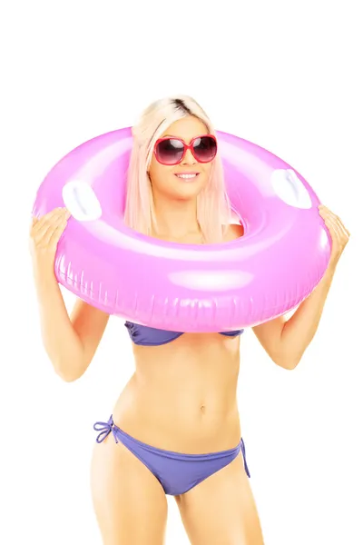 Female holding swimming ring — Stock Photo, Image