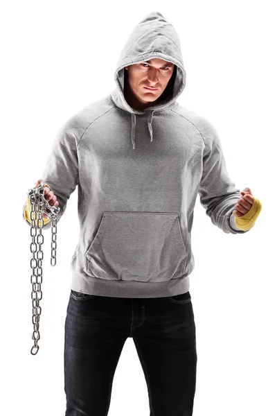 Guy holding chains — Stock Photo, Image