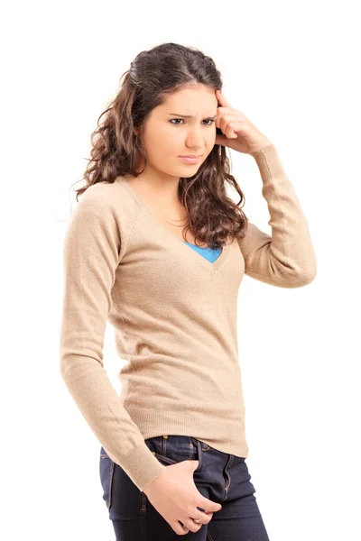 Olycklig kvinnliga tonåring poserar — Stockfoto