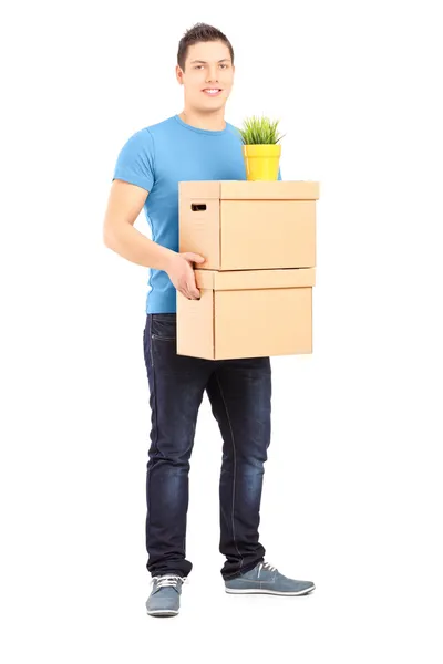 Guy carrying removal boxes — Stock Photo, Image