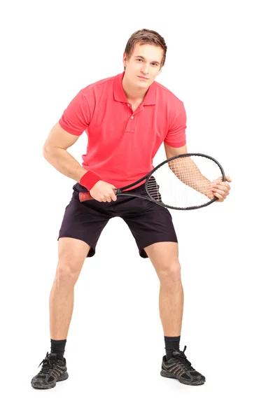 Jugador de tenis masculino sosteniendo raqueta —  Fotos de Stock