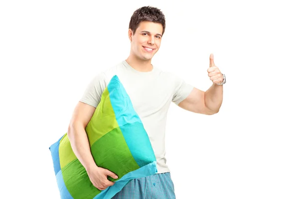 Man in pajamas giving thumb up — Stock Photo, Image