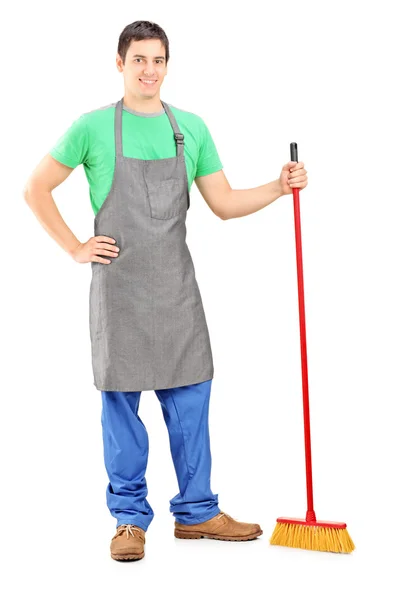 Hombre limpiador posando con cepillo —  Fotos de Stock
