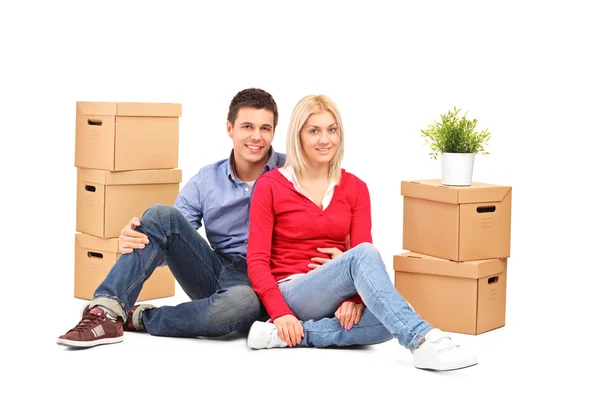 Couple resting after moving — Stock Photo, Image