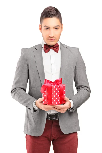 Guy holding gift — Stock Photo, Image