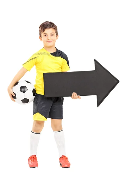 Smiling boy holding ball and arrow — Stock Photo, Image