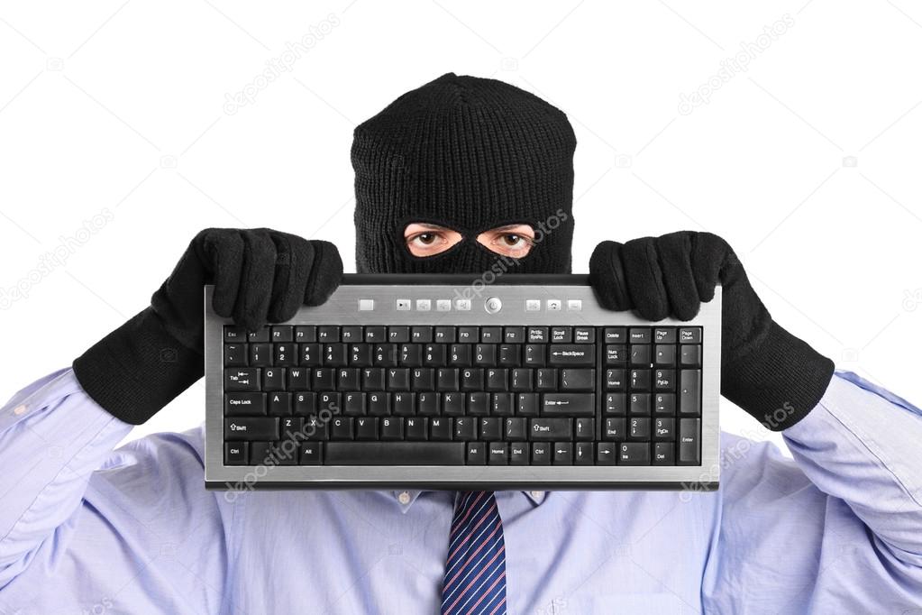 Hacker holding keyboard