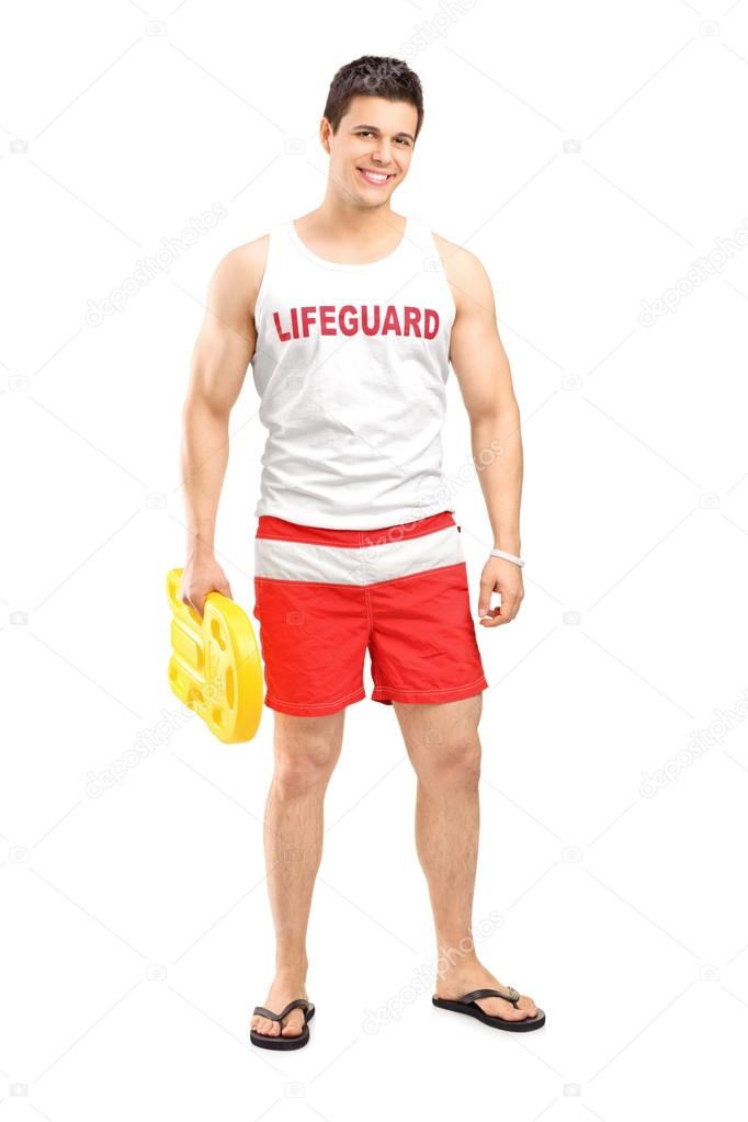 Smiling lifeguard on duty posing 