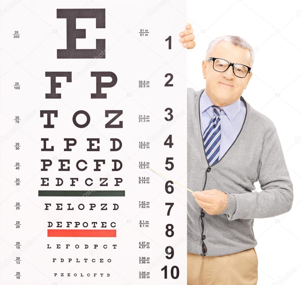 Senior man behind eyesight test