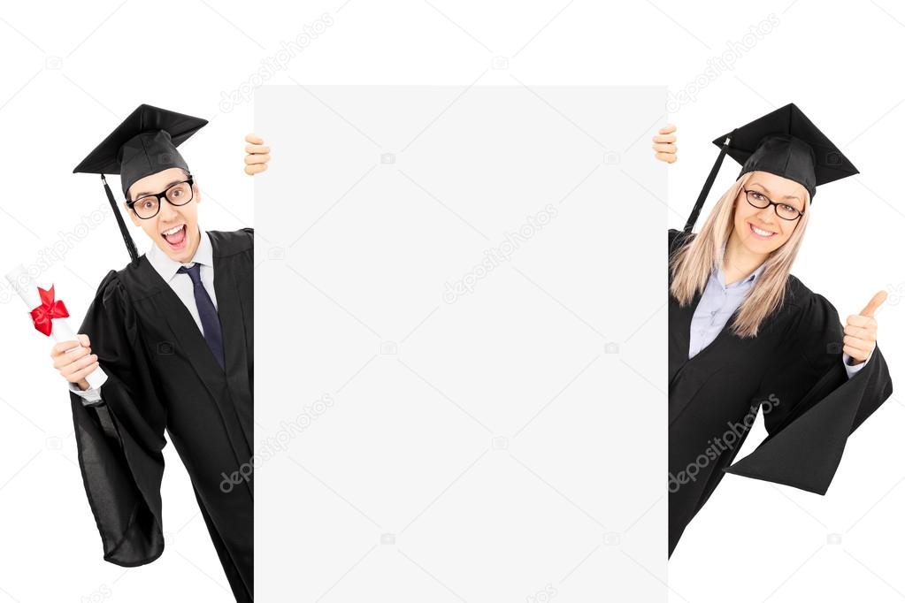 Man holding diploma and girl thumb up