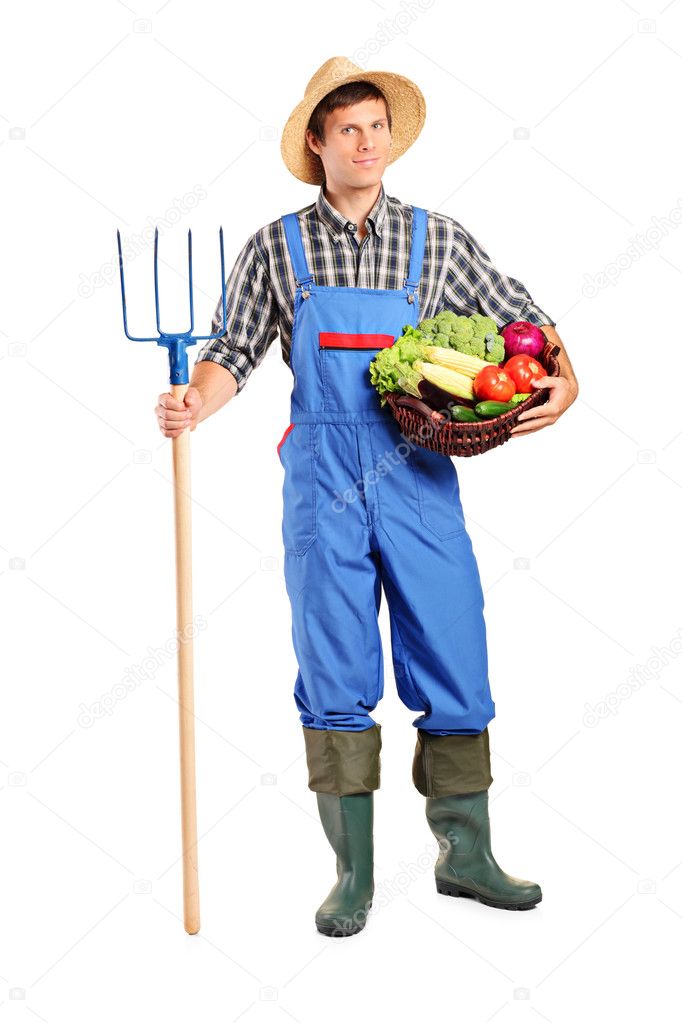 Farmer holding pitchfork