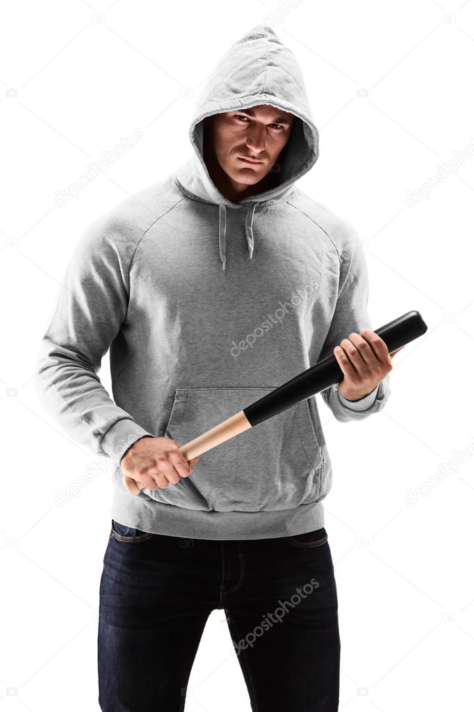 Man olding a baseball bat symbolizing crime