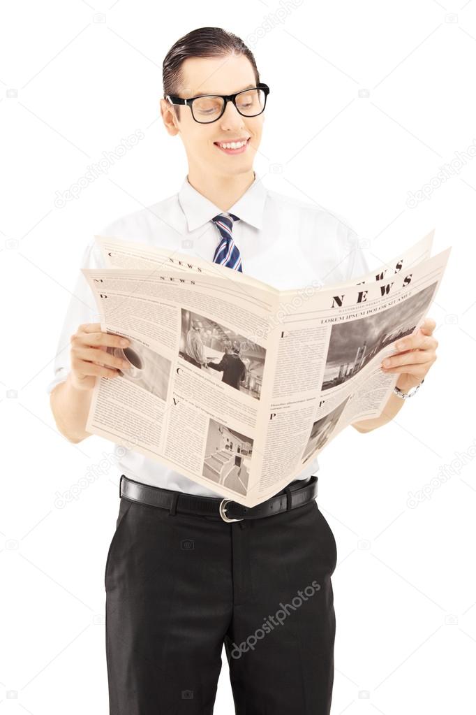 Businessperson reading a newspaper