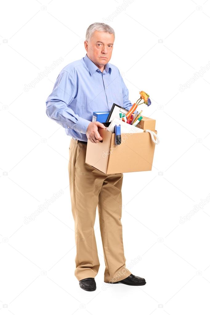 Fired man carrying box