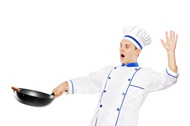 Chef holding wok clipart