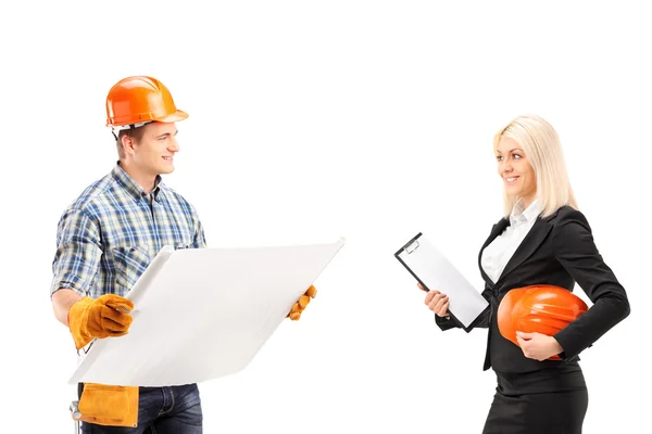 Male engineer discuss with architect — Stock Photo, Image