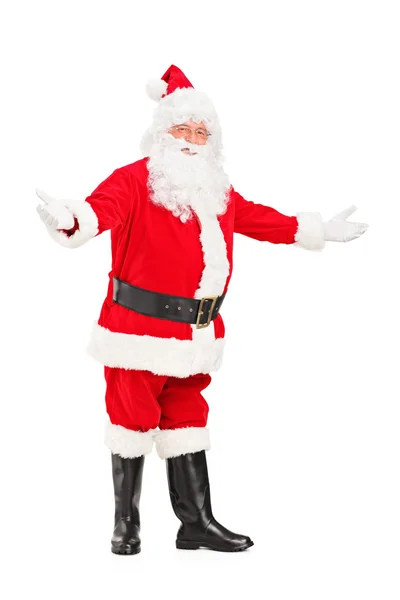 Glada jultomten gestikulerande Välkommen — Stockfoto