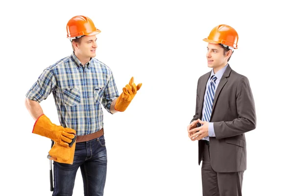 Worker having conversation with architect — Stock Photo, Image