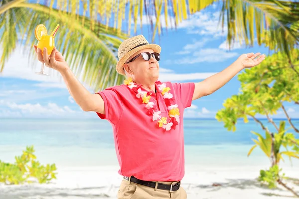 Man holding cocktail and gesturing joy — Stock Photo, Image