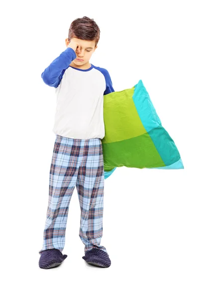 Sleepy kid holding pillow — Stock Photo, Image