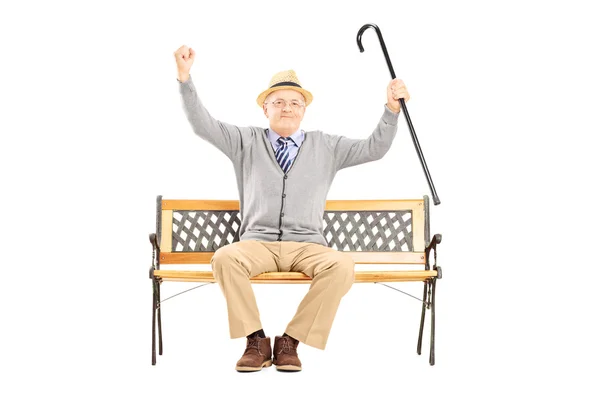 Uomo anziano felice gesticolando felicità — Foto Stock