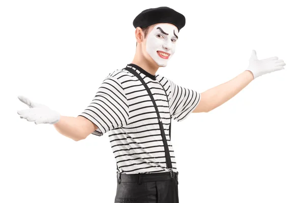 Mime dancer gesturing with hands — Stock Photo, Image