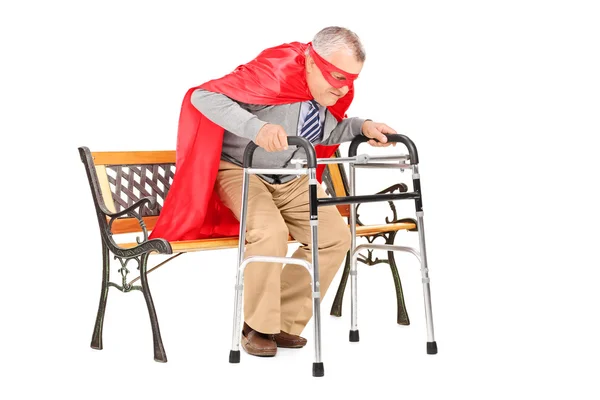 Senior man standing up with walker — Stock Photo, Image