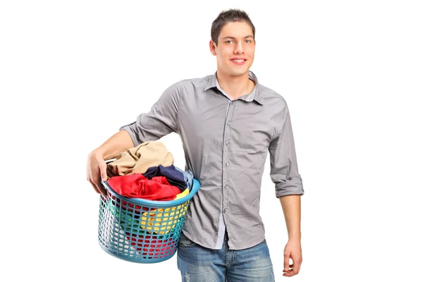 Man holding laundry basket — Stock Photo, Image