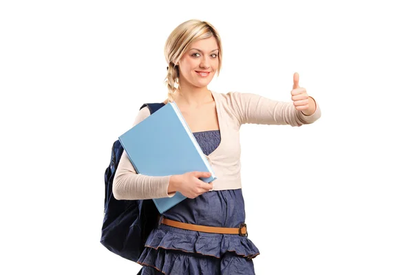 Female student holding book — Stock Photo, Image