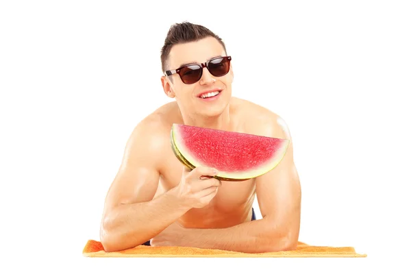 Man eating watermel — Stock Photo, Image