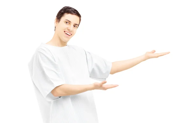 Patient gown gesturing with hands — Stock Photo, Image