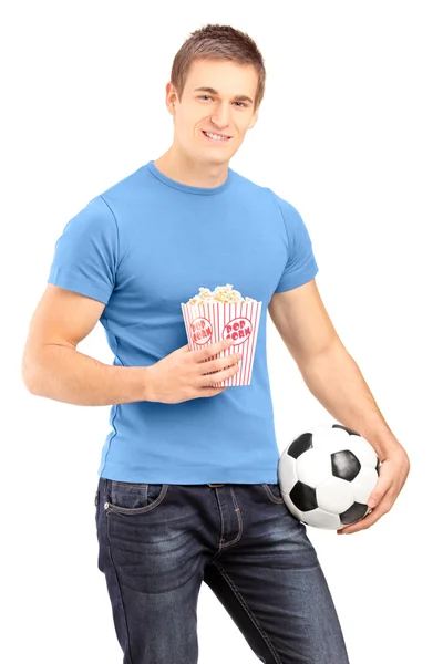 Mężczyzna Sport fan gospodarstwa piłki nożnej — Zdjęcie stockowe