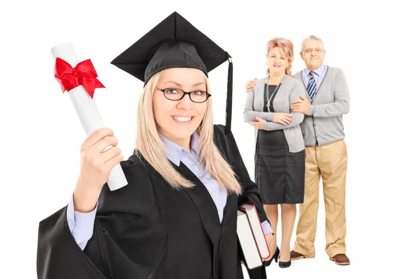 Estudiante graduada y sus padres — Foto de Stock