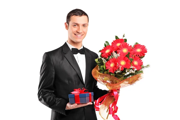 Male holding flowers — Stock Photo, Image