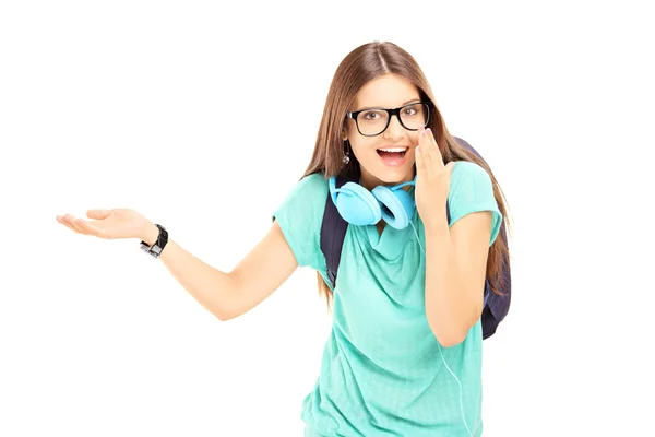 Excited female student gesturing — Stock Photo, Image